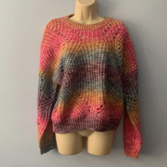 Talulah size medium rainbow ombré oversized loose knit 4% wool sweater crew neck - Picture 4 of 12
